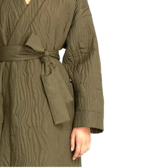 *Damaged* Calme Johnny Was Ava Quilted Wrap Belted Robe Coat Green Size XS *Flaw - Picture 7 of 16